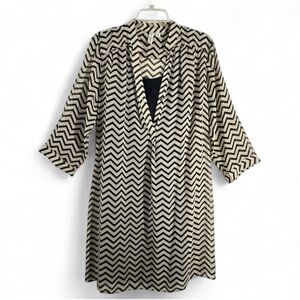 Tacera Women's Semi Sheer Lined Shirt Dress Chevron Size Large 3/4 Sleeve